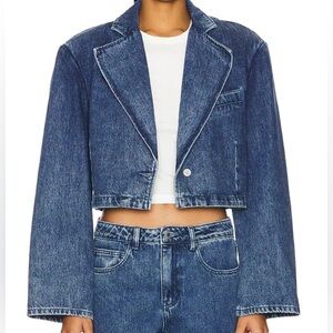 Revolve WeWoreWhat Cropped Denim Blazer in Dark Blue NWT